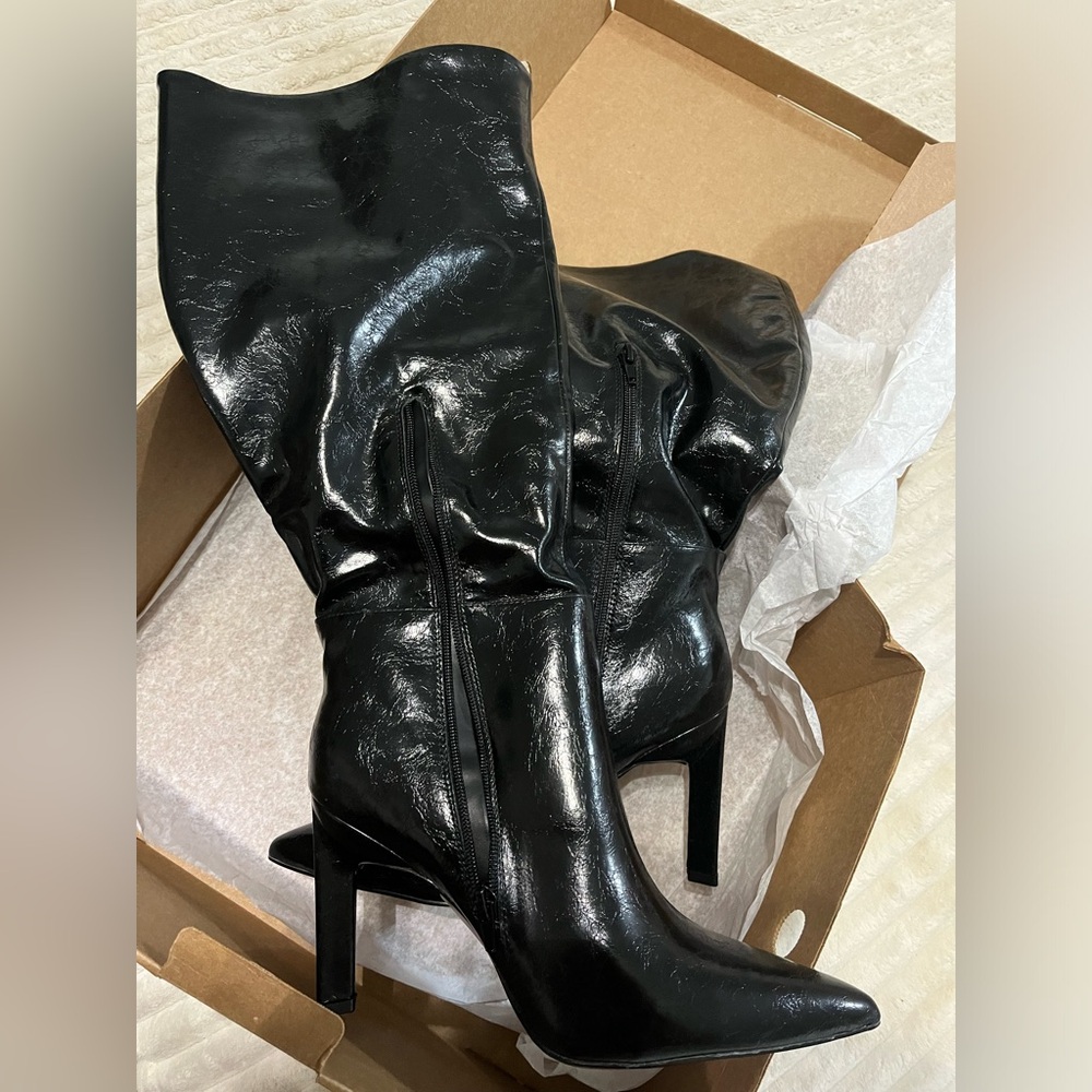 ASOS Black High Knee Heeled Boots